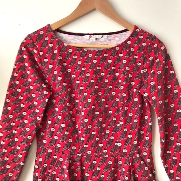 Boden Poinsettia Regal Owl Penny Jersey Knit Dress With Pockets 100% Cotton 4P - Picture 6 of 12